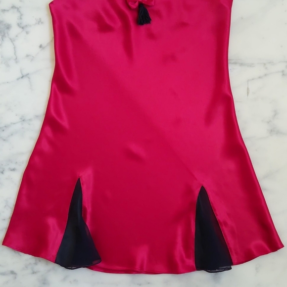 NWOT. Victoria's Secret Red Satin with Tie/Black Tassel & Sheer Bottom Nightgown - Picture 4 of 8
